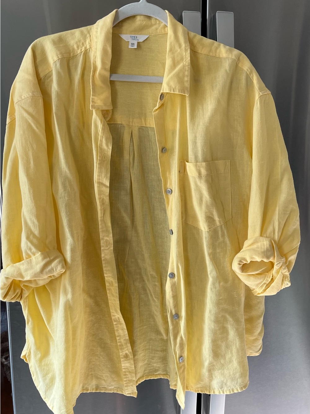 Time and Tru Pale Yellow Button-Down Linen Shirt